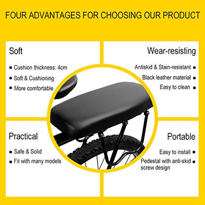 TOPCABIN Bicycle Manned Cushion Mountain Bike Back Shelf Seat Cushion Manned Comfortable Saddle Children Back Seat - color: Black