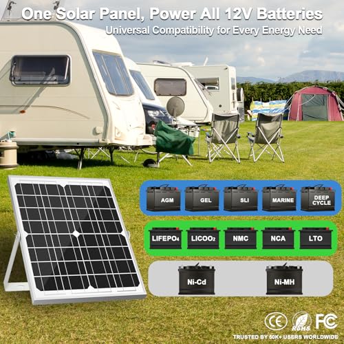 SOLPERK Solar Panel Kit 20W 12V, Waterproof Solar Battery Trickle Charger Maintainer + Smart MPPT Controller + Adjustable Mount Bracket for Boat Car RV Motorcycle Marine Automotive - size: 20W