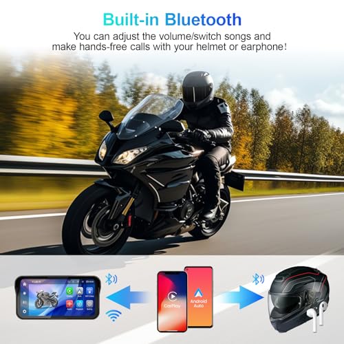 LBW 6.25" Carplay Screen for Motorcycle (Includes128G SD Card) with Dual 2K Dash Cam, TPMS, Wireless Android Auto, GPS Navigation, IP67 Waterproof, HD Touch Screen, Bluetooth, Remote Control, Siri