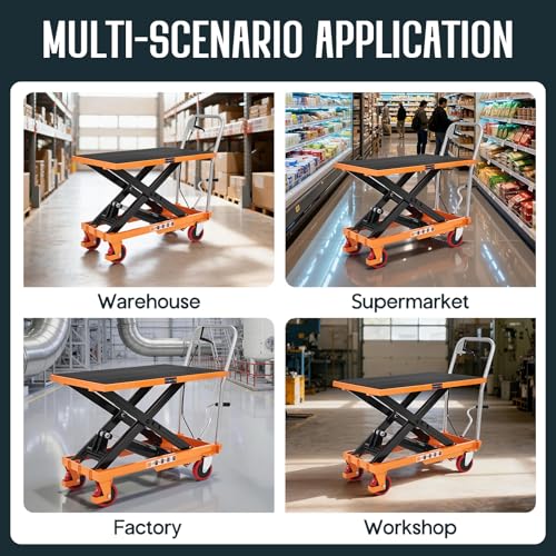 SPECRAFT 1100 lbs Hydraulic Lift Cart, Single Scissor Lift Table, 33" Max Height, 4 Wheels, Non-Slip Pad Material Handling Platform, Orange - size: 1100 lbs