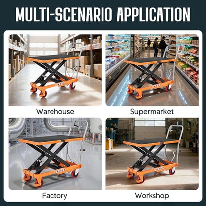 SPECRAFT 1100 lbs Hydraulic Lift Cart, Single Scissor Lift Table, 33" Max Height, 4 Wheels, Non-Slip Pad Material Handling Platform, Orange - size: 1100 lbs