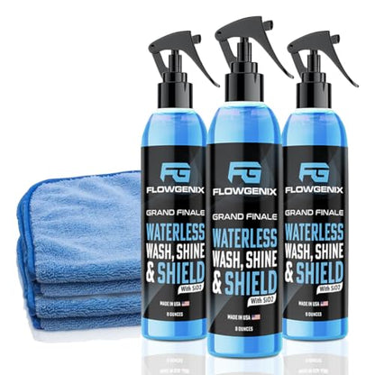 Flowgenix™ Waterless Car Wash Spray - Grand Finale - Motorcycle Cleaner & Car Wax Spray Polish (8 oz) - Ceramic Coating - Incl. 2 Microfiber Towels - Quick Detailer Spray (3-Pack) - color: Waterless Car Wash Spray (3-Pack)