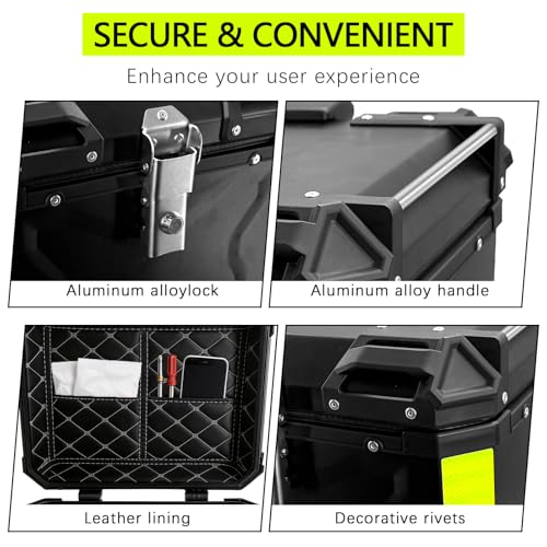 Motorcycle Top Case 45L Aluminum Alloy Motorbike Tail Box with Waterproof Lid & Anti-Shock Detachable Suitable for Stowing Helmets and Luggage