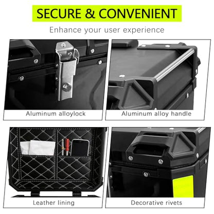 Motorcycle Top Case 45L Aluminum Alloy Motorbike Tail Box with Waterproof Lid & Anti-Shock Detachable Suitable for Stowing Helmets and Luggage