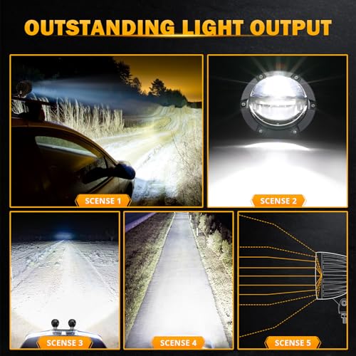 Auxbeam 100W Round LED Light Pods 4 Inch with Hi/Lo/Combo Beam, Road Round Lights Waterproof, LED Offroad Light Pod for Truck 4WD SUV ATV UTV (Pack of 2) - color: White Combo Beam