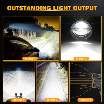 Auxbeam 100W Round LED Light Pods 4 Inch with Hi/Lo/Combo Beam, Road Round Lights Waterproof, LED Offroad Light Pod for Truck 4WD SUV ATV UTV (Pack of 2) - color: White Combo Beam