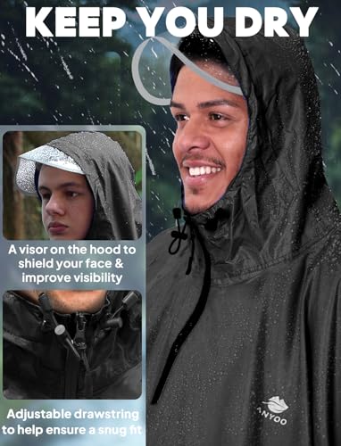 ANYOO Waterproof Rain Poncho Bike Bicycle Rain Capes Lightweight Compact Reusable for Adults - color: Black