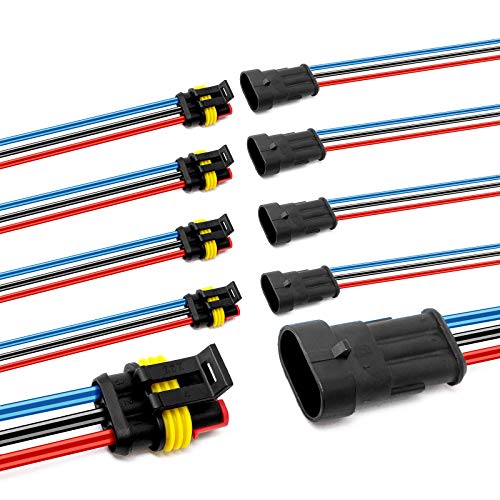 3 Pin Way 16 AWG Car Waterproof Electrical Connector Plug with Wire AWG Marine Pack of 5 - size: 3 Pin