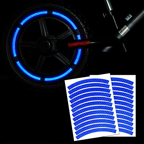 24pcs 9cm 2.7" Reflective Wheel Rim Stripe Decal Sticker for 12" Motorcycle Wheels Car Cycling Bike Bicycle Night Safety Decoration Stripe Kids Rim Stickers (Blue) - color: Blue