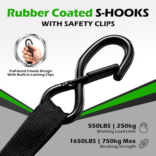 Retractable Ratchet Straps (4-Pack) 1” x 10ft - 1,650lb Break Strength, Heavy-Duty Auto Retracting Tie Down Straps for Cargo, Motorcycle, ATV, UTV, Kayak & Transport (Black) - color: Black