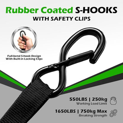 Retractable Ratchet Straps (4-Pack) 1” x 10ft - 1,650lb Break Strength, Heavy-Duty Auto Retracting Tie Down Straps for Cargo, Motorcycle, ATV, UTV, Kayak & Transport (Black) - color: Black