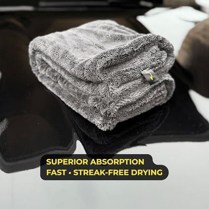 Sleek Max Dry 2000GSM Car Drying Towel 20x31, Black | Ultra-plush twist-loop microfiber, maximum absorption, paint-safe, double-sided, for cars, trucks, SUVs & full-vehicle drying - color: Black
