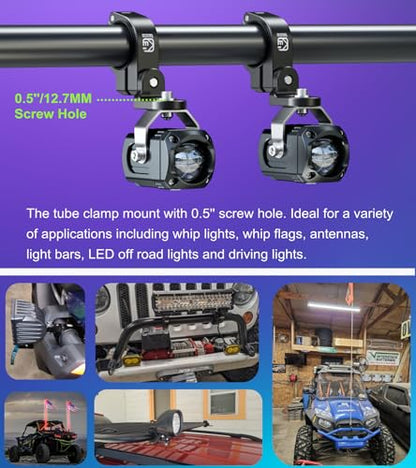 BRCOVAN 1PC UTV Whip Light Mounts, Off-Road LED Light Bar Mounting Bracket | Fit for Round Rails / Handlebars 0.875''/1"/1.125''/1.26"/1.375'' in Diameter, for ATV UTV Car Motorcycle Truck