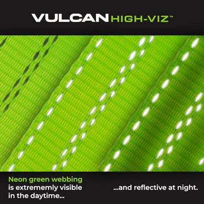 VULCAN Car Tie Down with Flat Hooks - Lasso Style - 2 Inch x 96 Inch - 4 Pack - High-Viz - 3,300 Pound Safe Working Load - size: Flat Hooks - High Viz Green (4 Pack)