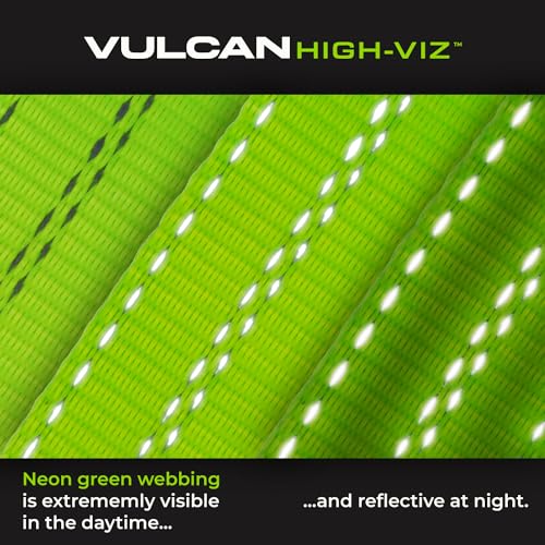 VULCAN Car Tie Down with Flat Hooks - Lasso Style - 2 Inch x 96 Inch - 4 Pack - High-Viz - 3,300 Pound Safe Working Load - size: Flat Hooks - High Viz Green (4 Pack)