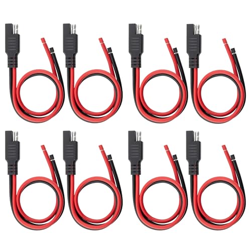 Oyviny 8PCS 12AWG SAE Connector Cable 1 Feet 2 Pin SAE Single Plug Quick Connector Disconnect Power Extension Cable Solar Panel Battery Wire 33CM for Motorcycles, Vehicle, Tractors Solar Panel