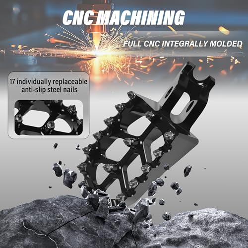 Dirt Bike Foot Pegs,Replaceable Footpegs CNC Machined Aluminum Wide Platform with Springs for CRF150R CRF250R CRF450R CRF250X CRF450X CRF300L CRF250L CR125 CR250 CRF1000L (Black) - color: Black