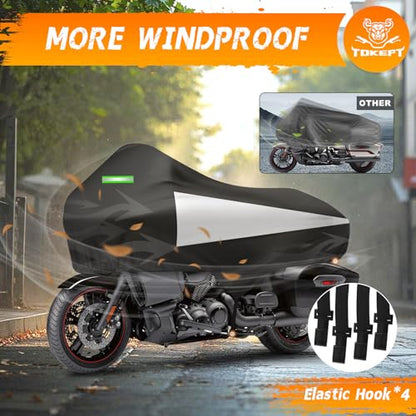Motorcycle Half Cover with Elastic Hook and Reflective Strip Waterproof Dustproof Sunproof at All Seasons Suitable for Touring Models Road King Street Glide Road Glide and More (Black&Silver) - color: Black&Silver