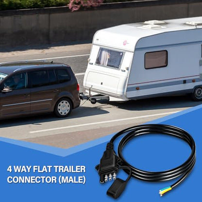 18AWG 20FT 4 Pin Trailer Connector Pure Copper 4 Pin Trailer Wiring Harness Jacketed Cable Heavy Duty Male Extension Wiring Harness 4 Wire 4-Flat Connector 4 Way Flat Plug with Dust Cover - size: 20 Ft 18AWG