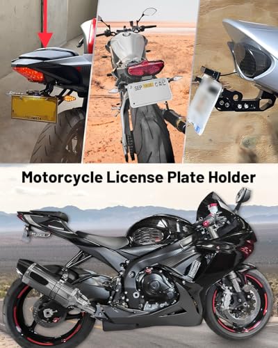 MDPROMCP Motorcycle License Plate Bracket Fender Eliminator With LED Light, CNC Aluminum Universal Motorcycle License Plate Holder Mount (Black) - size: Black