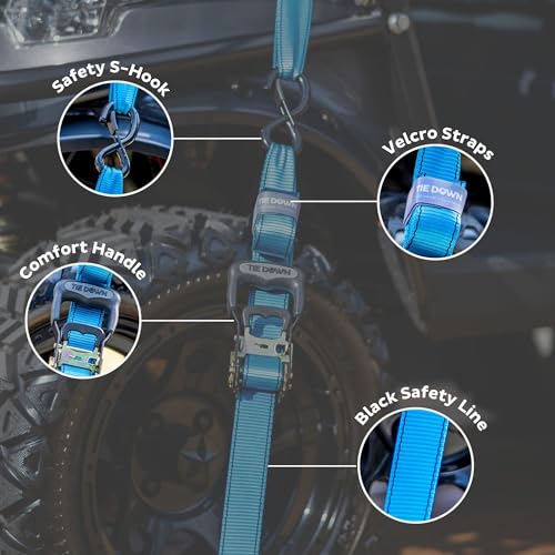 Tie Down 1.5 inch x 8 ft Blue Heavy Duty Ratchet Strap, 4-Pack Kit - 5208 lbs. Breaking Load Limit - color: Blue, size: 4-Pack