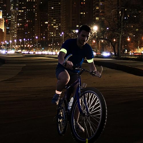 X AUTOHAUX 8pcs Reflective Bands for Arm Ankle Reflective Armbands Slaps High Visibility Night Cycling Riding Reflector Tape Straps Bracelet Orange Green