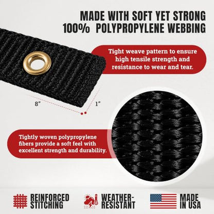 Cajun Tie Downs Hood Loop Anchor Straps — Under Hood Kayak & Canoe Tie-Down, Fits Vehicles Without Tow Hooks, 1" x 8", 2-Pack, Made in USA, Yellow/Black - color: Yellow/Black