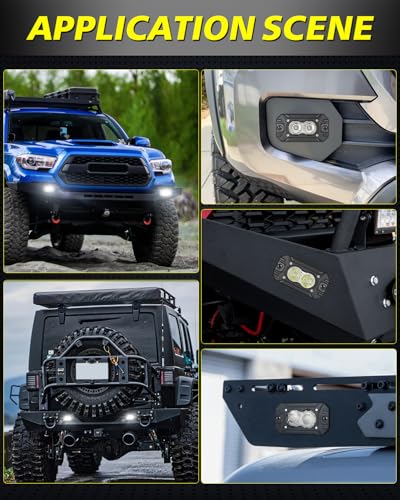 Flush Mount LED Pods, AKD Part 40W CREE LED Flush Mount Fog Lights Backup Reverse Lights Pods Offroad Driving Flood Bumper Light Bars for Trucks Pickup UTV ATV SUV - color: White Flush