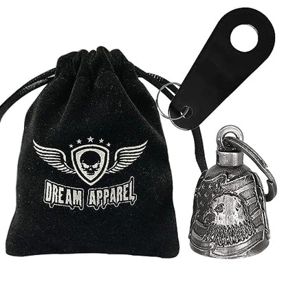 Dream Apparel Motorcycle Bell Guardian Angel Drive Away Gremlin, Biker Bell for Men Women Rider Riding, Good Luck Gift - color: Us Flag and Eagle