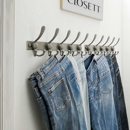 Dseap Coat Rack Wall Mount, Heavy Duty 12-Gauge Base vs Flimsy 1mm, Double-Thick Solid Anti-Snap Hooks, 16” Stud-Mount, Stainless Steel Hanger for Clothes Hat Entryway Closet Mudroom, Grey - color: Gray, size: L=17" (1pcs)