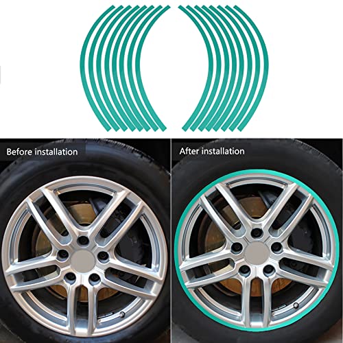 Reflective Wheel Rim Stripe Decal Sticker for 16-19 inch Rim Size Universal Car Motorcycle Wheel Reflective Pinstripe Decal Tape Sticker Decoration Film (Blue Green)
