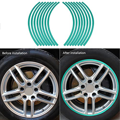 Reflective Wheel Rim Stripe Decal Sticker for 16-19 inch Rim Size Universal Car Motorcycle Wheel Reflective Pinstripe Decal Tape Sticker Decoration Film (Blue Green)