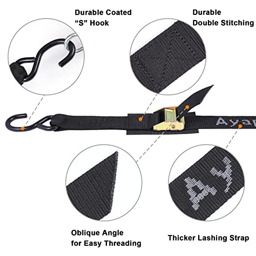 Ayaport Cam Buckle Tie Down Straps 8 feet 3000lbs Break Strength Securing Straps with S Hooks for Motorcycle, Kayak, Car, Truck, Dirt Bike - size: Cam Buckle-1.5"x8\' black