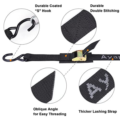 Ayaport Cam Buckle Tie Down Straps 8 feet 3000lbs Break Strength Securing Straps with S Hooks for Motorcycle, Kayak, Car, Truck, Dirt Bike - size: Cam Buckle-1.5"x8\' black