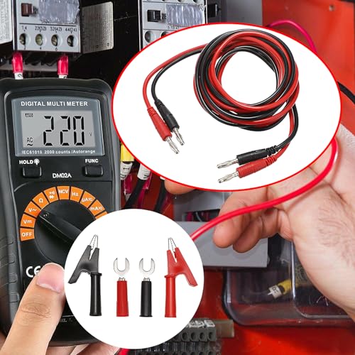 Sumnacon 4 in 1 Banana Plug Alligator Clip Pure Copper Fork Test Lead, 9.8 Ft Multimeter Flexible Test Lead Wire Cable with Protective Jack Copper Clamps for Electrical Testing 1000V/15A - size: 9.8 ft