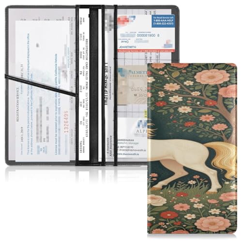 GuoChe Pu Leather Registration and Insurance Card Holder Men Women Document Wallet for any Car, Truck, Motorcycle, Trailer or Boat Fantasy Creature Medieval Art - color: 31