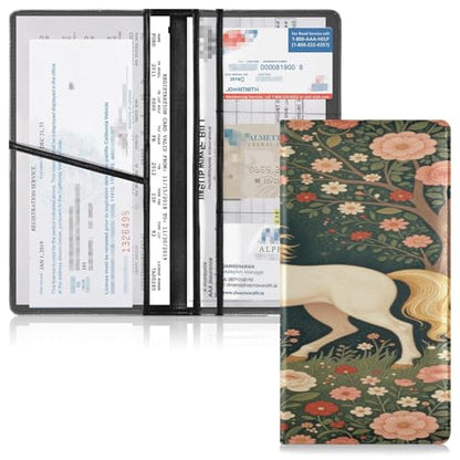 GuoChe Pu Leather Registration and Insurance Card Holder Men Women Document Wallet for any Car, Truck, Motorcycle, Trailer or Boat Fantasy Creature Medieval Art - color: 31