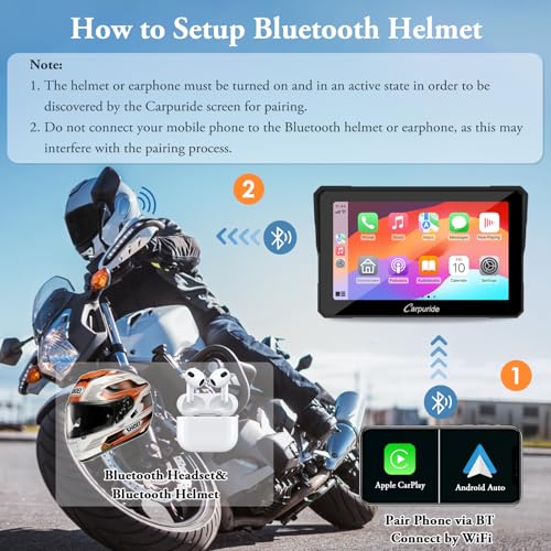 Carpuride W702 for Motorcycle, 7 inch Waterproof Touchscreen, Portable Apple Carplay/Android Auto GPS Navigation for Motorbike, Support Dual Bluetooth, Car GPS, TF-64G - style: Carpuirde w702