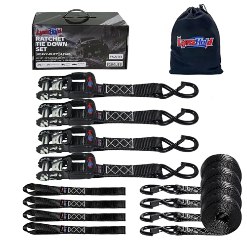 Ratchet Tie Down Straps, 5280lbs Break Strength, 1.6" x 16' Heavy Duty Ratchet Tie Down Strap Set with Padded Handles, Coated S Hook, Soft Loop for Trucks, ATV, UTV, Motorcycle, Cargo & More - Black - color: Black, size: 1.6IN x 16FT
