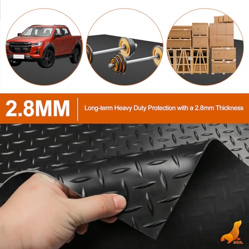 SEAL 6 x 20 FT Premium Garage Floor Mat, Solid 2.8mm Thick Lay-Flat Black Commercial Grade Heavy Duty Parking Mat for SUV, Sedan, Workshop, Water/Stain Resistant Runner (Embossed Diamond Plate) - size: 240"L x 72"W x 0.1"Th