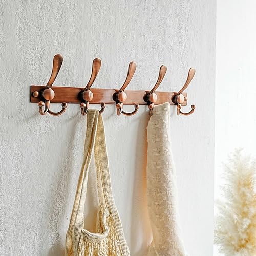 Dseap Coat Rack Wall Mount, Heavy Duty 12-Gauge Base vs Flimsy 1mm, Double-Thick Solid Anti-Snap Hooks, 16” Stud-Mount, Stainless Steel Hanger for Clothes Hat Entryway Closet Mudroom, Antique Copper - color: Antique Copper, size: L=17" (1pcs)