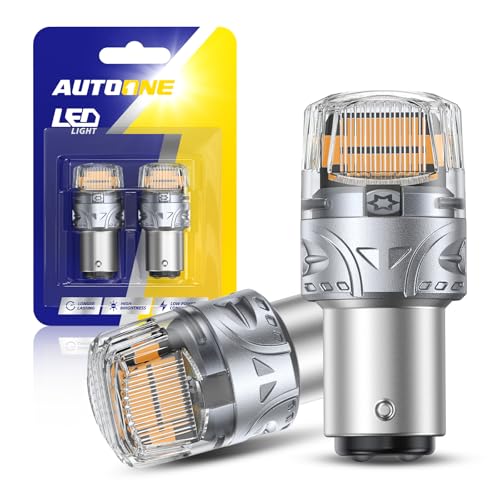 AUTOONE Upgraded 1157 LED Bulb Amber Yellow, 700% Brighter 1157A 2057 2357 7528 BAY15D LED Replacement with Projector for Blinker Turn Signal Tail Brake Parking Marker Running Lights, Pack of 2 - color: Amber, size: 1157/2357