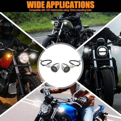 DREAMIZER Motorcycle Led Turn Signal Lights 2x, Bullet Blinker Motorcycle Front Turn Signal Light Compatible with Harley Honda Yamaha Kawasaki (Chrome/Yellow-White light) - color: B-Front/Chrome shell + yellow-white light
