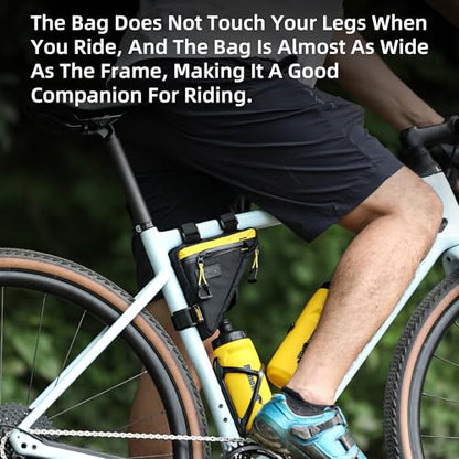 Rhinowalk Bike Frame Triangle Bag, Waterproof Compact Storage Bag with YKK Zippers, Multi-Pocket Design, Doesn’t Rub Legs – 0.9L, Black - color: Full Black,0.9L