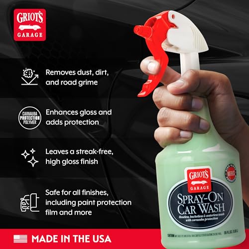 Griot's Garage Spray-On Car Wash for Vehicle Cleaning and Detailing, Rinseless and Waterless, No Hose and Bucket Needed, With Carnauba Wax Protection, 11065, 35oz - size: 35 Fl Oz (Pack of 1)