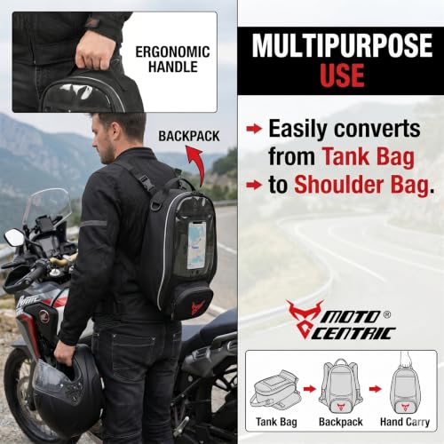 MOTOCENTRIC Magnetic Motorcycle Tank Bag, 1200D Splash-Resistant Fuel Tank Bag with Touchscreen Phone Pocket, Universal Bikers Shoulder & Handheld Storage Bag for Metal and Plastic Tanks (Gray) - color: Gray