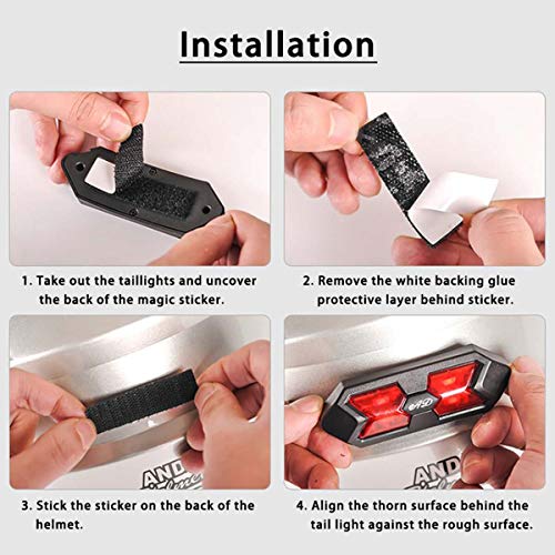 Riloer LED Helmet Light, Motorcycle Bike Rear Red Safety Helmet Light, Warning Tail Light for Night Riding with Rechargeable Battery & USB
