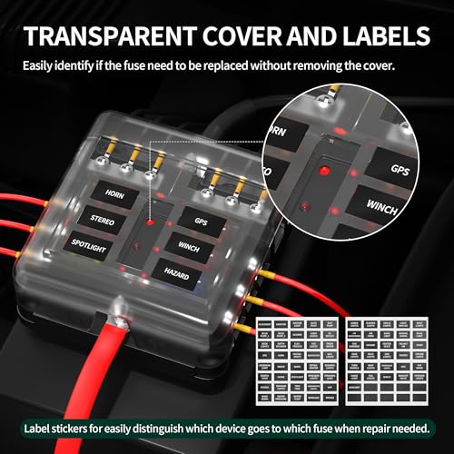 DaierTek 12V Fuse Block 6 Way 12 Volt Fuse Box ATO/ATC Marine Fuse Panel with LED Indicator Light Waterproof 24V for Automotive Boat Car Truck - size: 6 Way