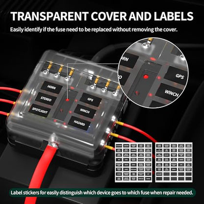 DaierTek 12V Fuse Block 6 Way 12 Volt Fuse Box ATO/ATC Marine Fuse Panel with LED Indicator Light Waterproof 24V for Automotive Boat Car Truck - size: 6 Way