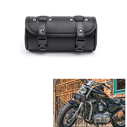Motorcycle Fork Bag Mini PU Leather Bike Handlebar Tool Bag Sissy Bar Roll Storage Bag (A Black) - color: A Black